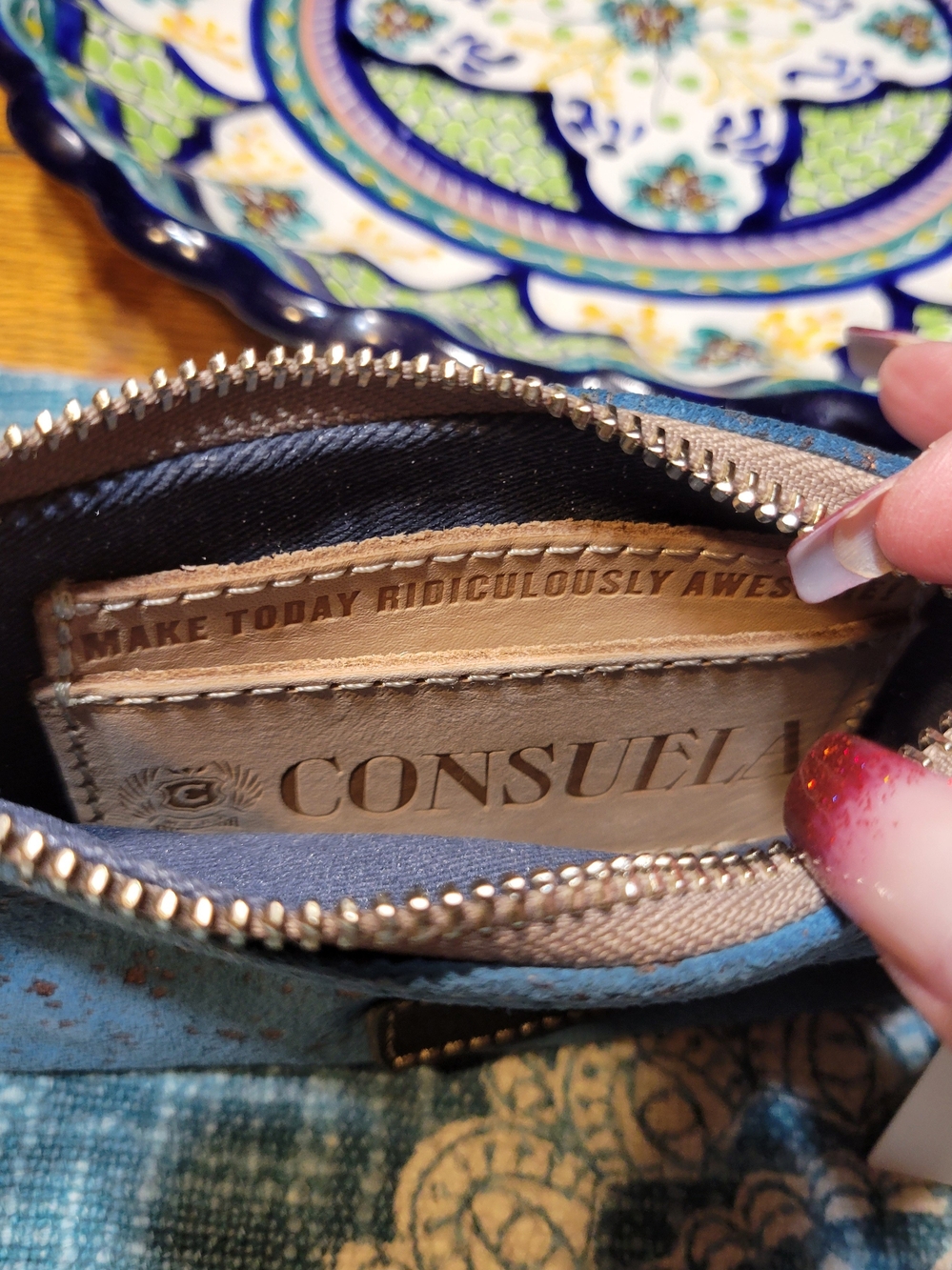 Consuela Nilo Blue Suede with Bronze Metallic Flecks Wristlet - Picture 6 of 7